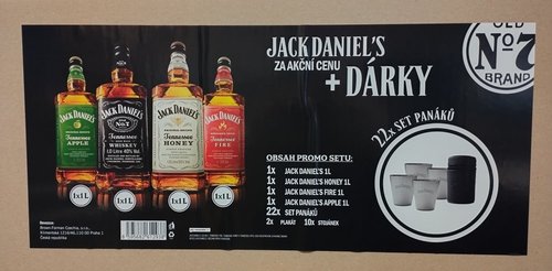 Jack Daniels promo set 4 x 1 l (1x JD fire 35% + 1x JD Honey 35% + 1x JD No.7 40% + 1x JD Apple 35%