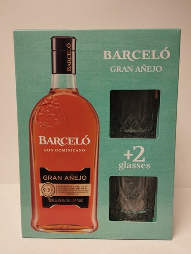 Barcelo Gran Aejo 37,5% 0,7l + 2 skleniky + drkov krabika